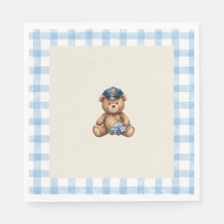 Police Teddy Bear Gingham Baby Shower Napkins