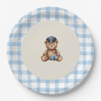 Police Teddy Bear Gingham Baby Shower Plates