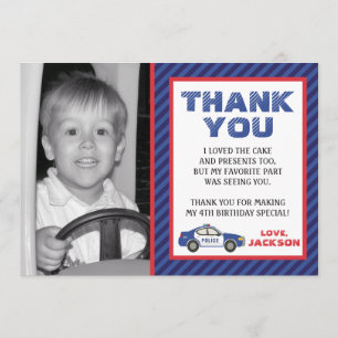 Police Thank You Card - Police Birthday Party