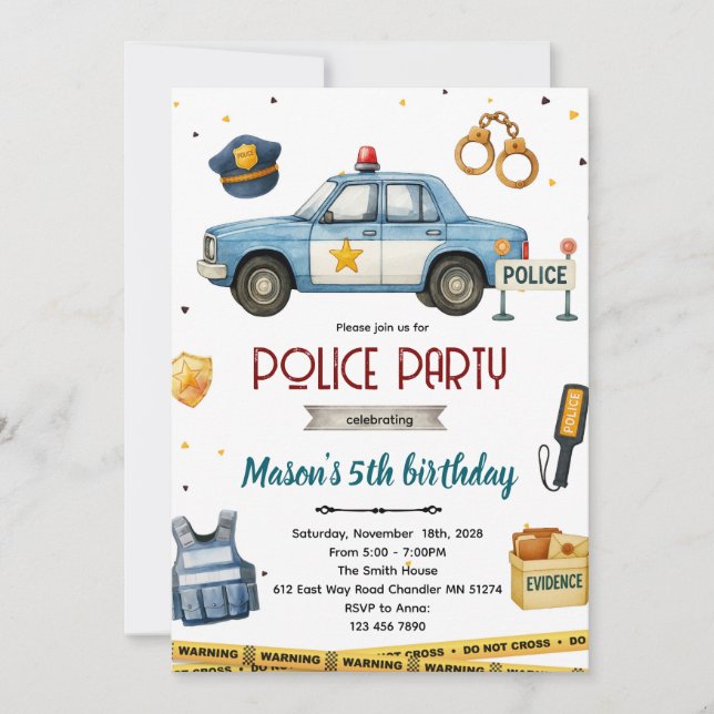 Police theme birthday party invitation (Front)