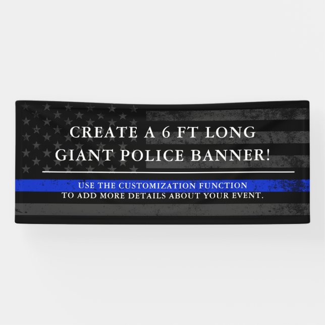 Police Themed American Flag Dark Backdrop 6ft Banner (Horizontal)