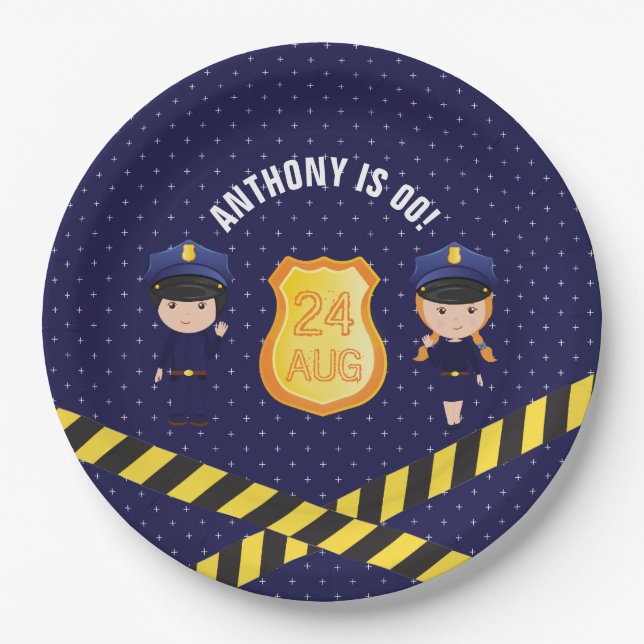 Police themed Birthday Party personalised Paper Plate (Front)