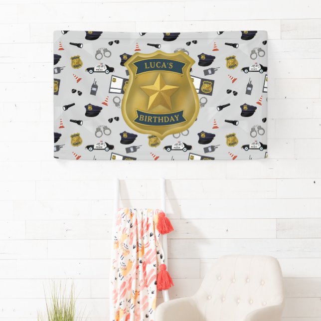 Police Themed Policeman Cop Birthday Banner (Insitu)