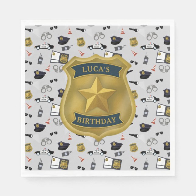 Police Themed Policeman Cop Birthday Napkin (Front)