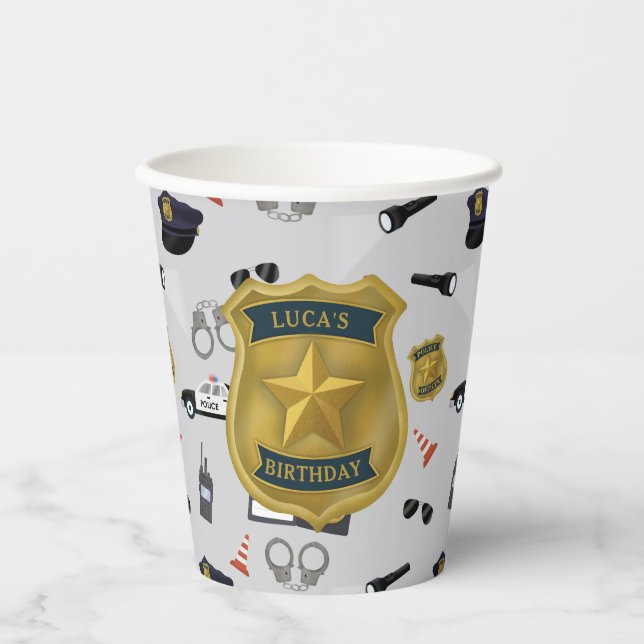 Police Themed Policeman Cop Birthday Paper Cups (Front)
