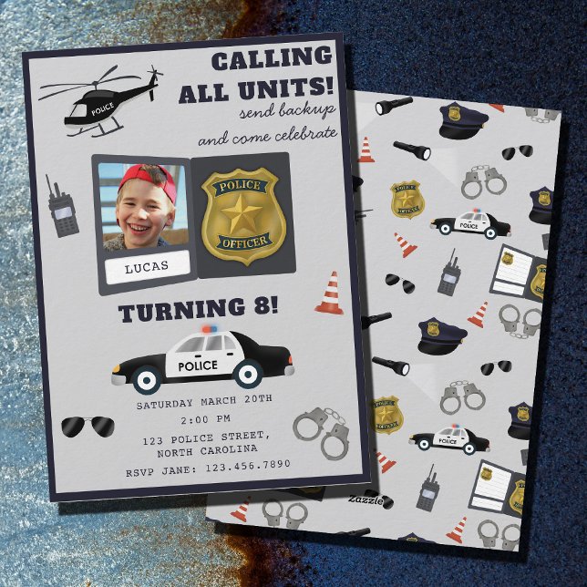 Police Themed Policeman Cop Birthday Photo Invitation (Police Themed Policeman Cop Birthday Photo Invitation)
