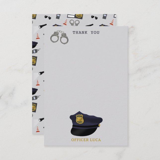 Police Themed Policeman Cop Boy Kids Thank You Card (Front/Back)