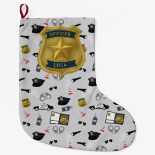 Police Themed Policeman Cop Officer Name Large Christmas Stocking