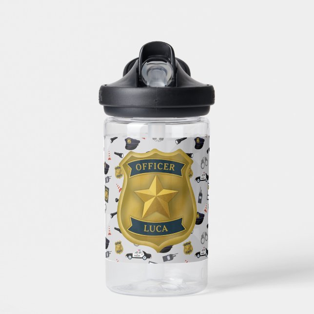 Police Themed Policeman Cop Officer Name Water Bottle (Front)