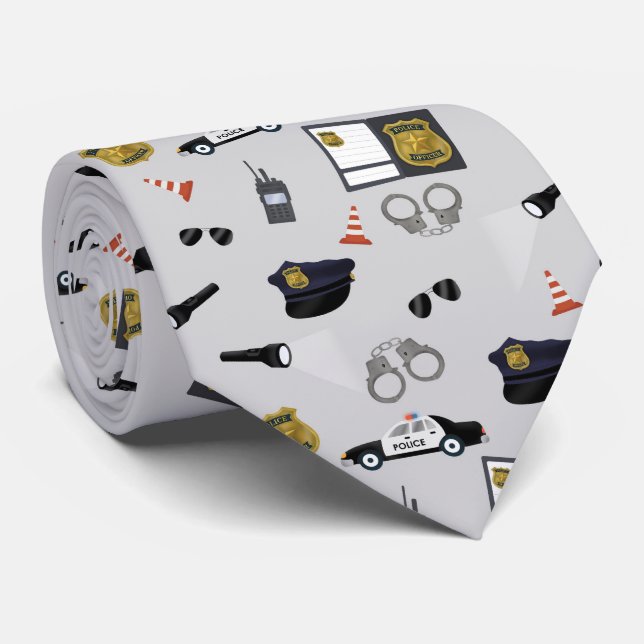 Police Themed Policeman Cop Pattern Tie (Rolled)