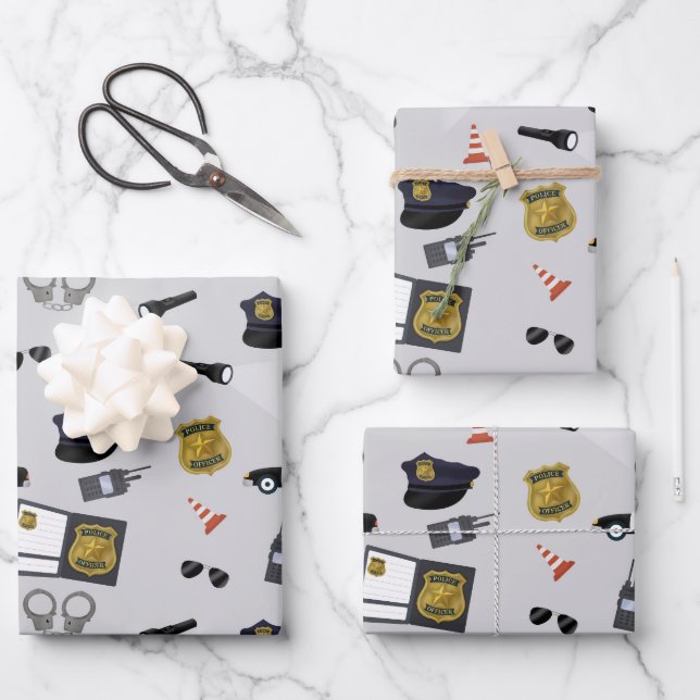 Police Themed Policeman Cop Pattern Wrapping Paper Sheet (Front)
