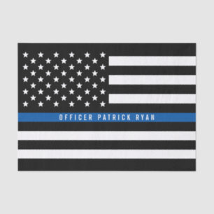 Police Thin Blue Line American Flag Add Name 10x15 Tissue Paper