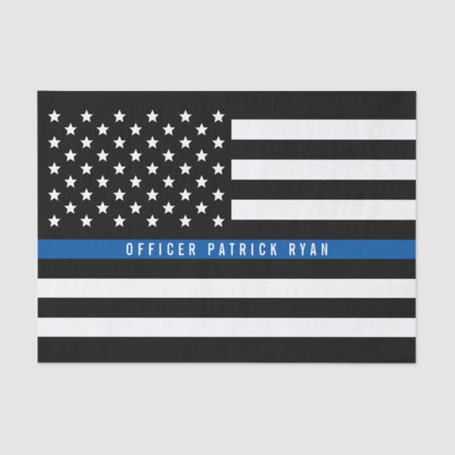 Police Thin Blue Line American Flag Add Name 10x15 Tissue Paper (Front)