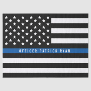 Police Thin Blue Line American Flag Add Name 17x23 Tissue Paper