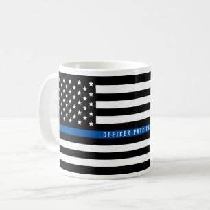 Police Thin Blue Line American Flag Add Name Coffee Mug