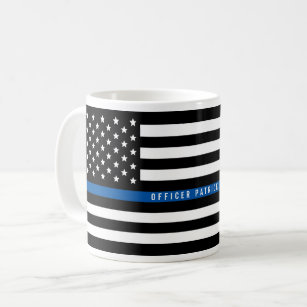Police Thin Blue Line American Flag Add Name Coffee Mug