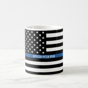 Police Thin Blue Line American Flag Add Name Coffee Mug