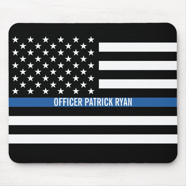 Police Thin Blue Line American Flag Add Name Mouse Mat (Front)