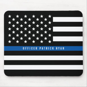 Police Thin Blue Line American Flag Add Name Mouse Mat