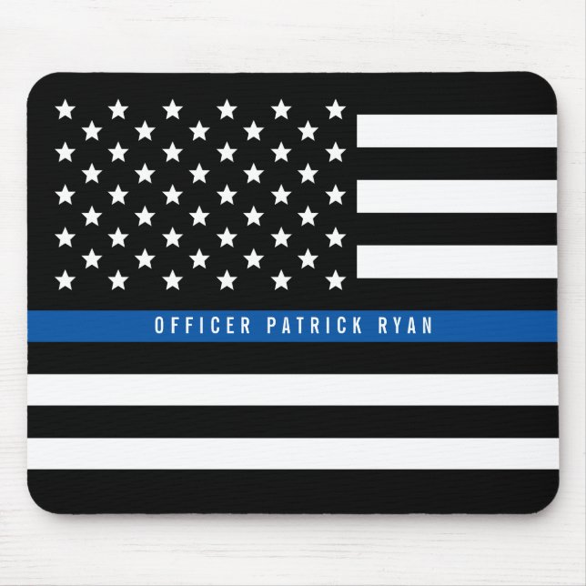 Police Thin Blue Line American Flag Add Name Mouse Mat (Front)