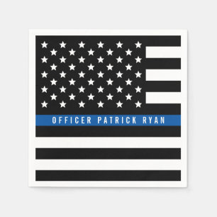 Police Thin Blue Line American Flag Add Name Napkin