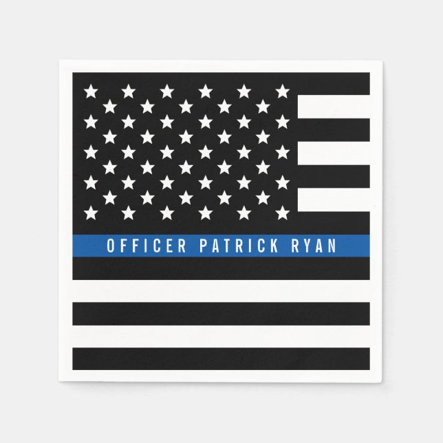 Police Thin Blue Line American Flag Add Name Napkin (Front)