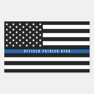 Police Thin Blue Line American Flag Add Name Rectangular Sticker