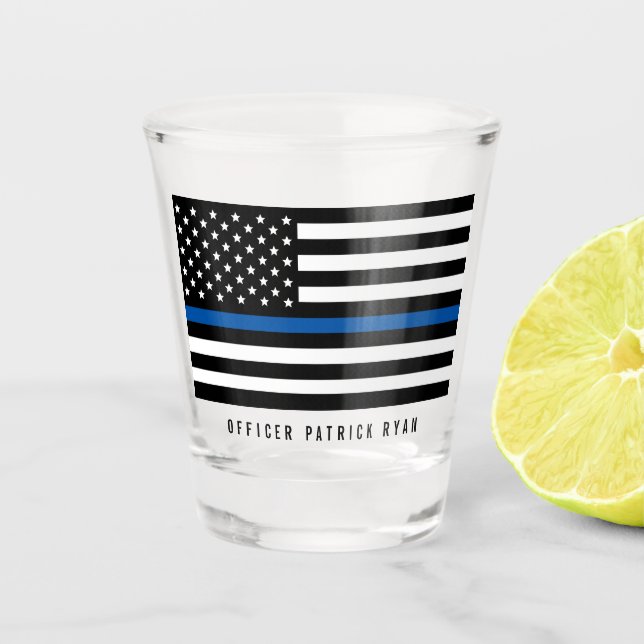 Police Thin Blue Line American Flag Add Name Shot Glass (Front)