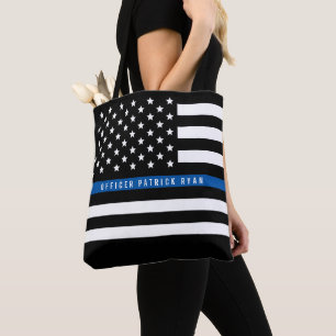 Police Thin Blue Line American Flag Add Name Tote Bag