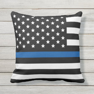 Police Thin Blue Line American Flag Cushion