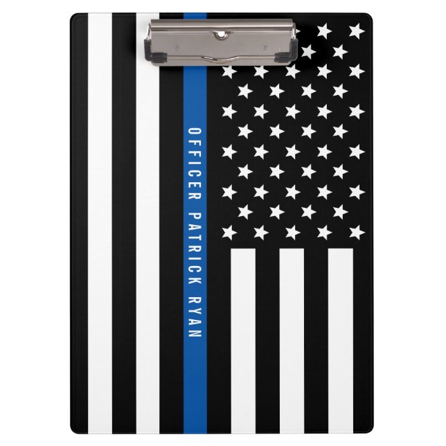 Police Thin Blue Line American Flag Custom Name Clipboard (Front)