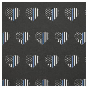 Police Thin Blue Line American Flag Heart Pattern Fabric