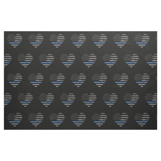 Police Thin Blue Line American Flag Heart Pattern Fabric (Fat Quarter)
