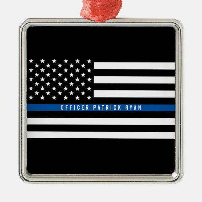 Police Thin Blue Line American Flag Metal Tree Decoration (Front)
