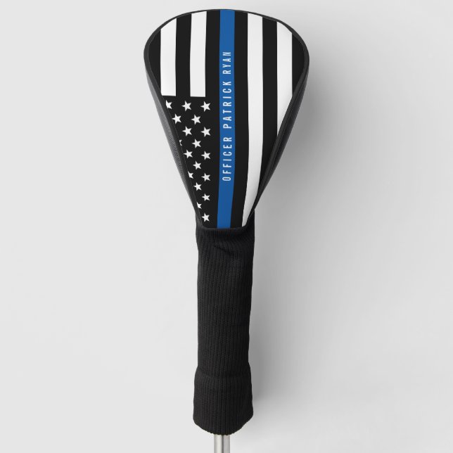 Police Thin Blue Line American Flag Monogram Golf Head Cover (Front)