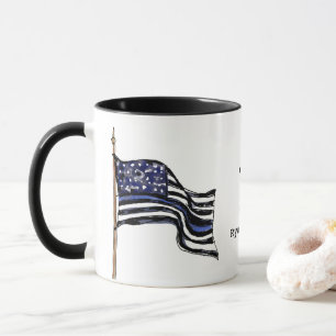 Police Thin Blue Line American Flag Monogram Name Mug
