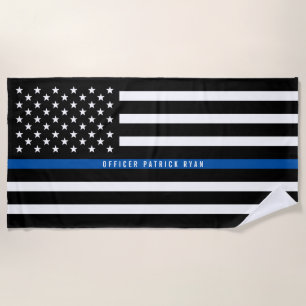 Police Thin Blue Line American Flag Monogrammed Beach Towel