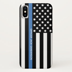 Police Thin Blue Line American Flag Officer Name iPhone X Case