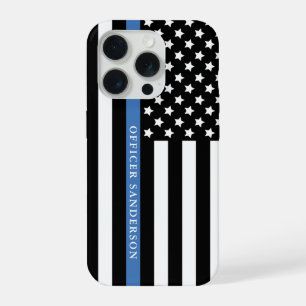Police Thin Blue Line American Flag Officer Name iPhone 15 Pro Case