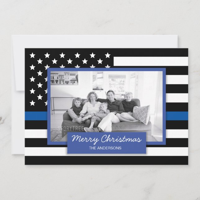 Police Thin Blue Line American Flag Photo Card (Front)