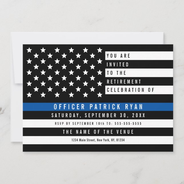 Police Thin Blue Line American Flag Retirement Invitation (Front)