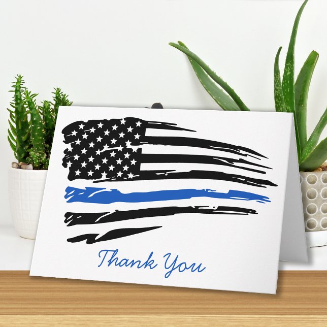 Police Thin Blue Line American Flag Thank You Card (Creator Uploaded)