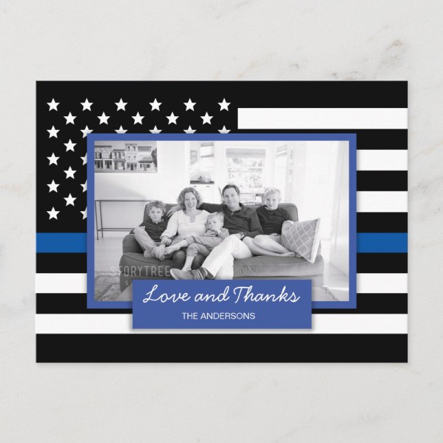 Police Thin Blue Line American Flag Thank You Holiday Postcard (Front)