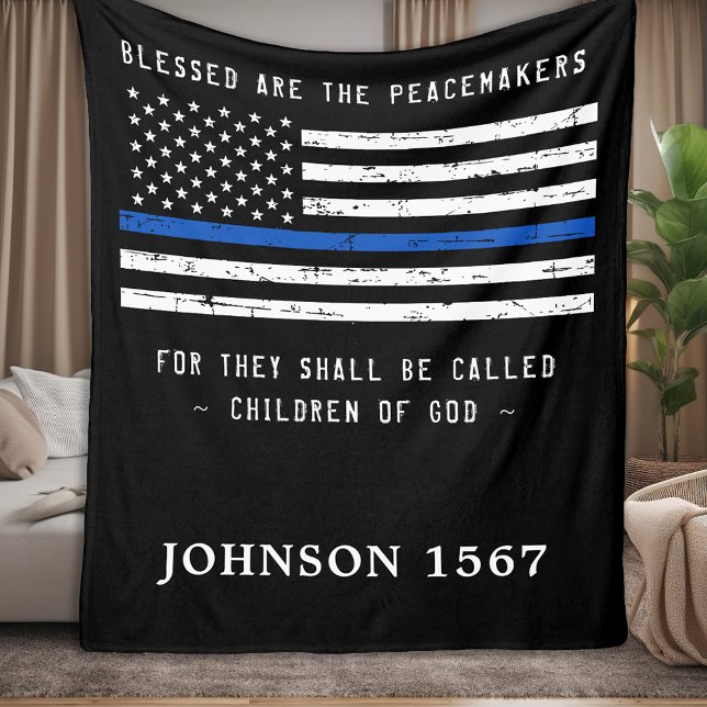Police Thin Blue Line Blessed Are The Peacemakers Fleece Blanket (Creator Uploaded)