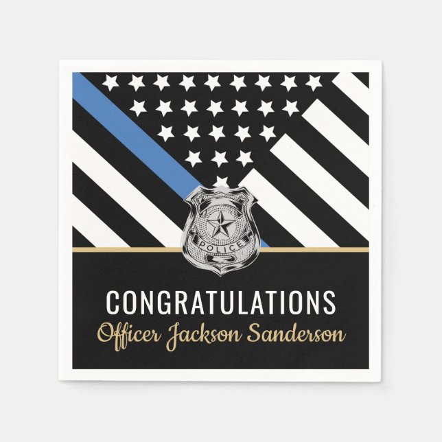 Police Thin Blue Line Congratulations Retirement Napkin (Front)