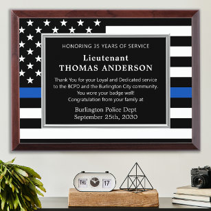 Police Thin Blue Line Custom Years Law Enforcement Award Plaque
