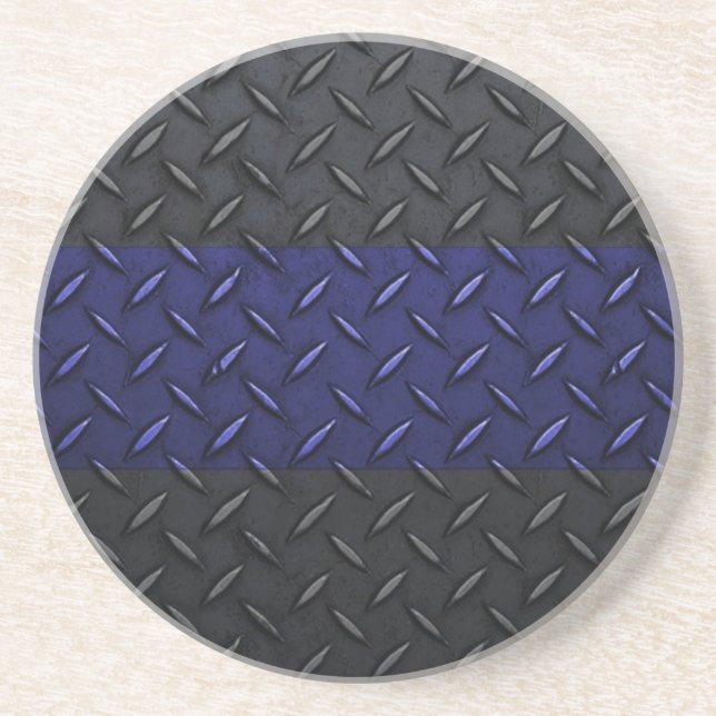 Police Thin Blue Line Diamond Plate Coaster (Front)
