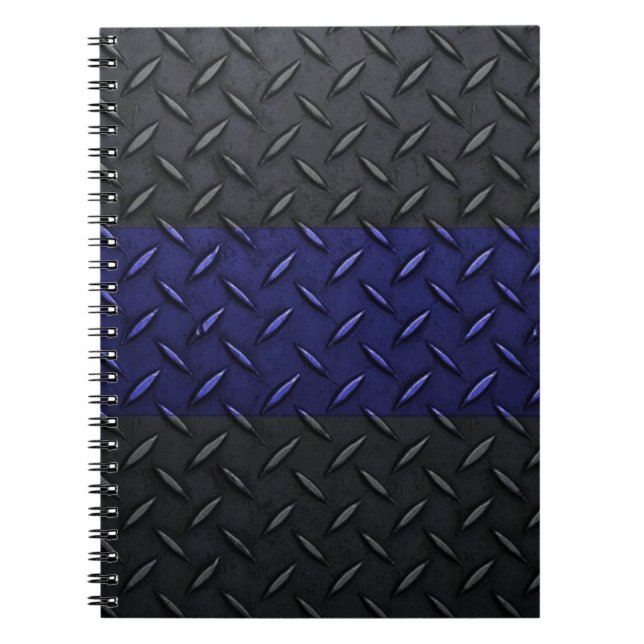 Police Thin Blue Line Diamond Plate Design Notebook (Front)