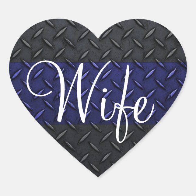 Police Thin Blue Line Diamond Plate Heart Sticker (Front)