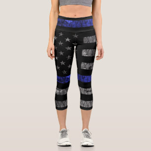 Police Thin Blue Line Flag Capri Leggings
